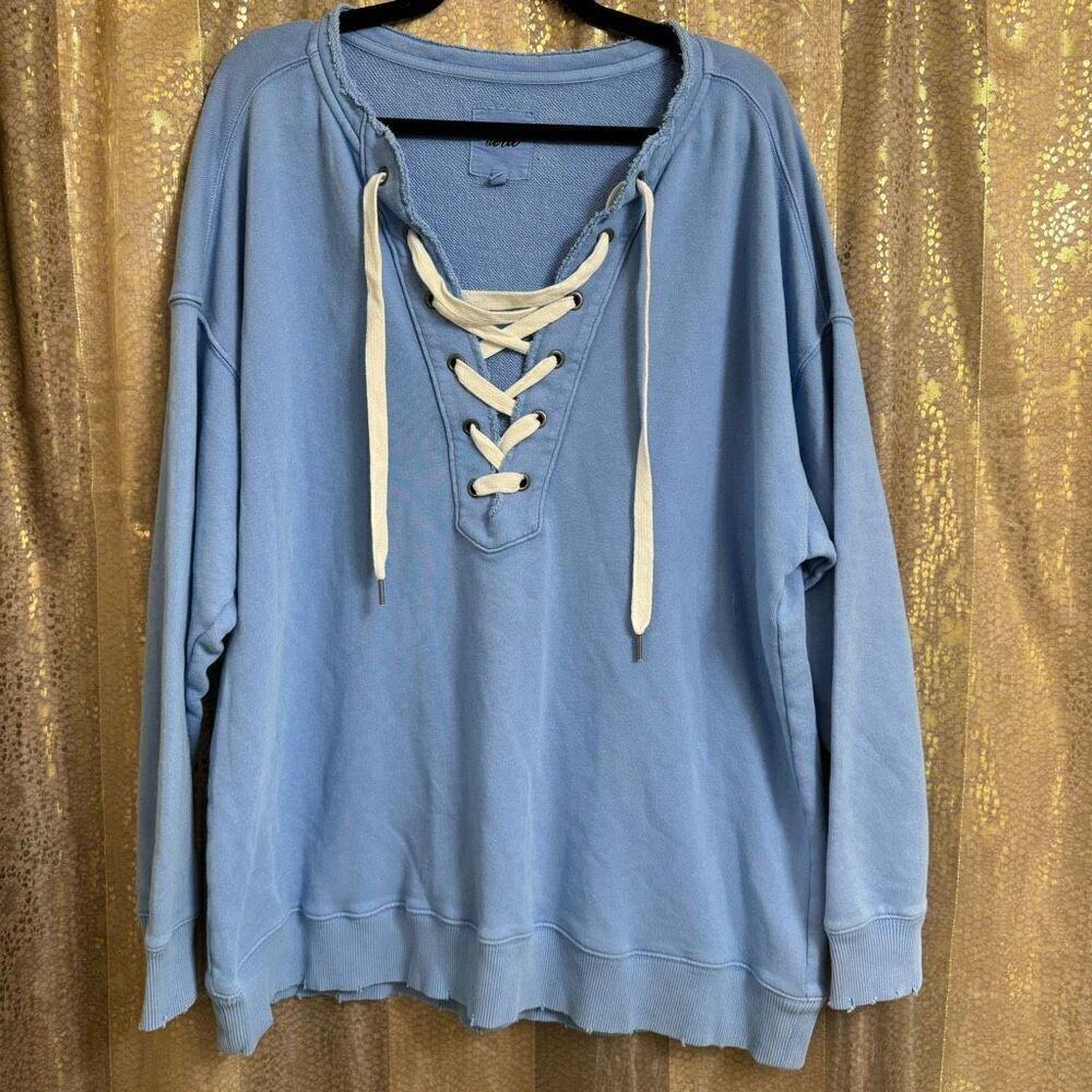 Aerie Light Blue Lace Up Oversized Cozy Sweater Size Med NWOT